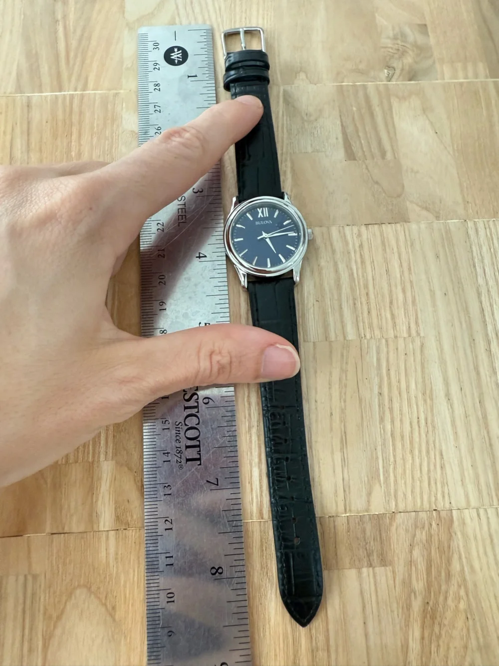 Bulova ladies blue dial black leather watch NEW BATTERY
